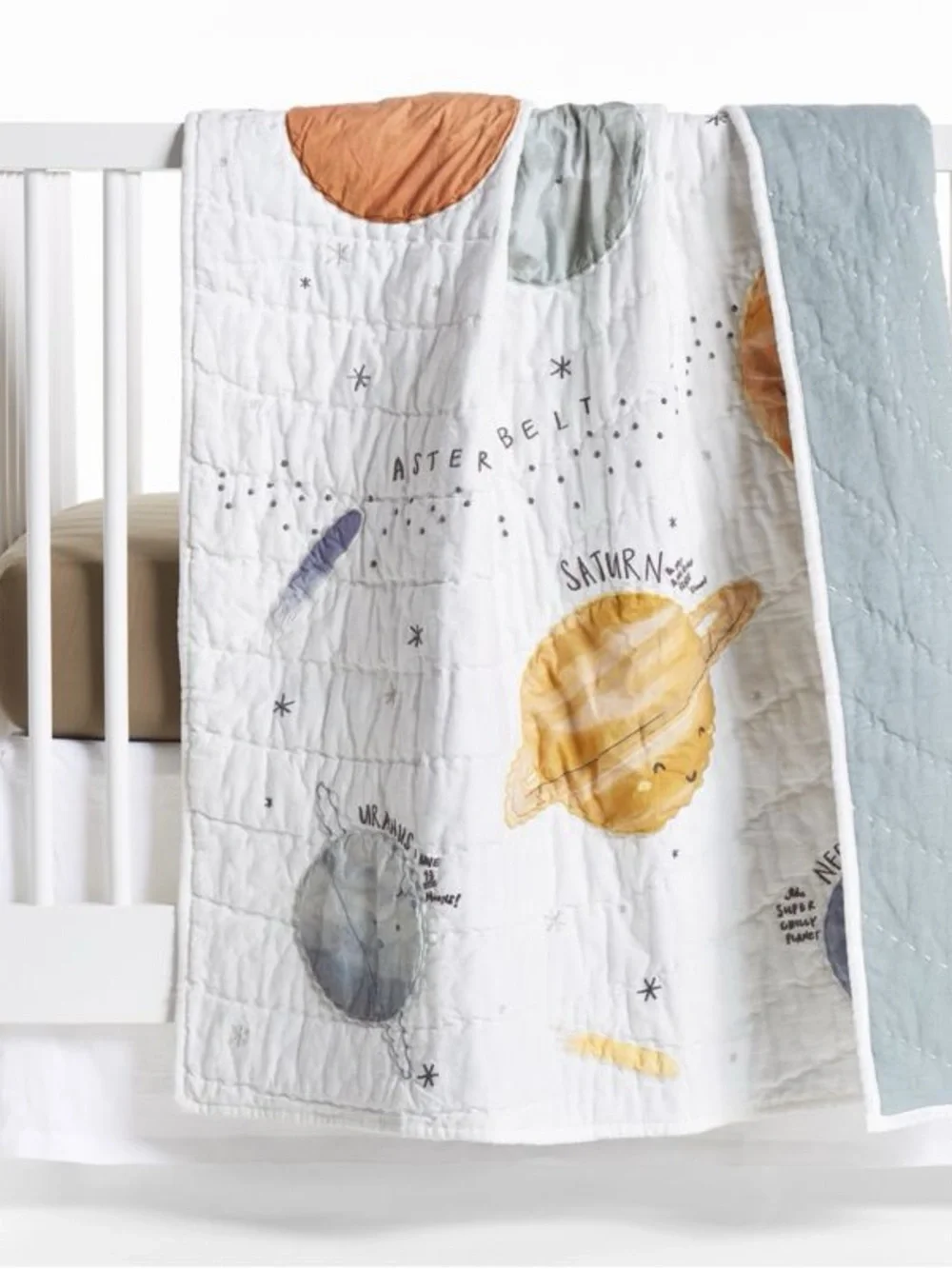 Crate&Kids Planet Quilted Baby Blanket - White and Blue